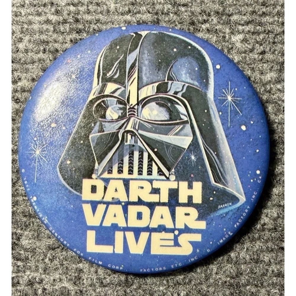VTG 1977 Star Wars Darth Vader 3" Button Pinback Pin Badge Factors Vadar Lives